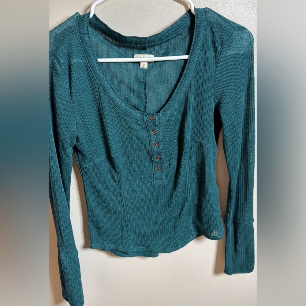 XS Teal Long Sleeve Ribbed Top